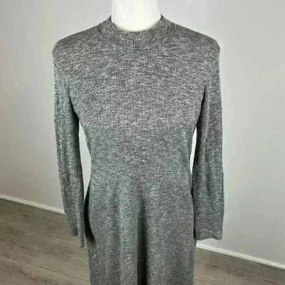 Madewell Grey & White Mock Neck Long Sleeve Dress Size M - Picture 2 of 10
